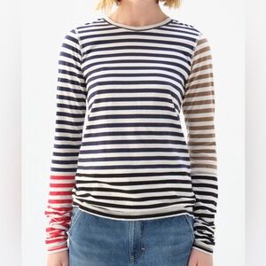 AMO Marla Striped Tee Size Small Multi-Color Long Sleeve Cotton Preppy